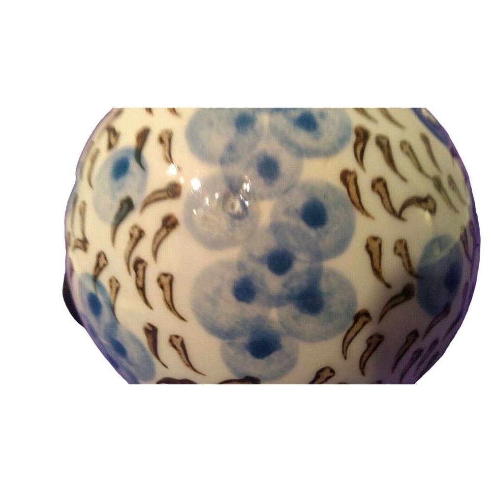 Ceramic Ball Hand Painted White Background, Blue Eggs and Brown Sperm! Must See